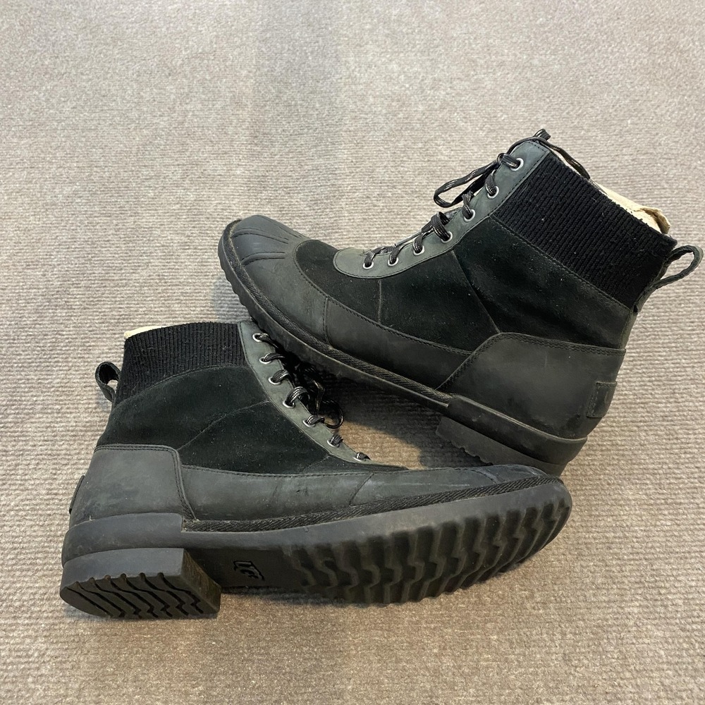 UGG Snow Boots Womens Size 9 Black Suede Wool Lined Lace Up Ankle Winter 1095160